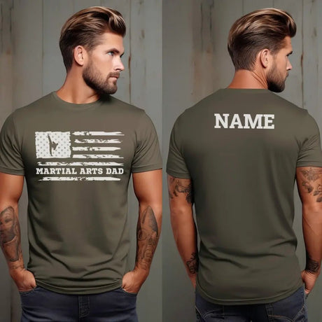 Martial Arts Dad Horizontal Flag With Martial Artist Name on a Men's T-Shirt with a White Graphic