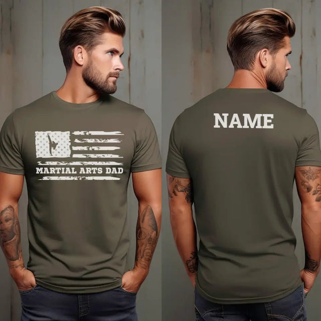 Martial Arts Dad Horizontal Flag With Martial Artist Name on a Men's T-Shirt with a White Graphic