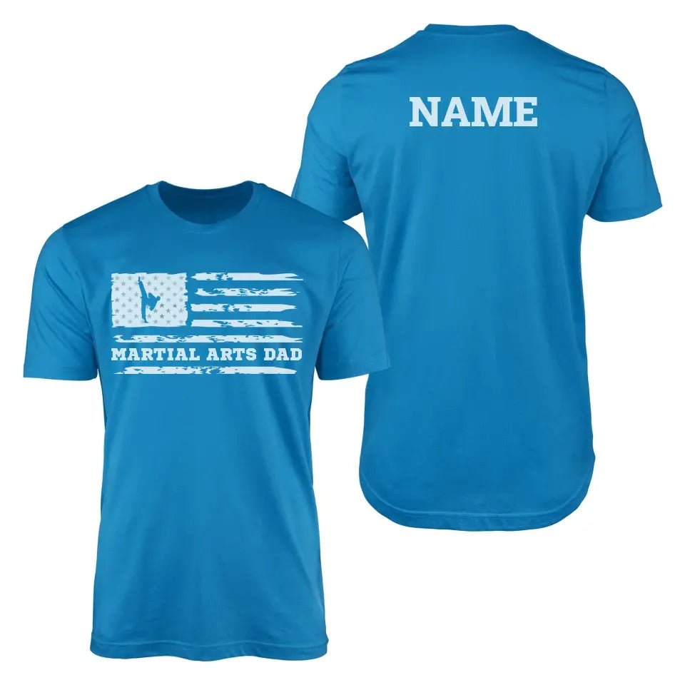 Martial Arts Dad Horizontal Flag With Martial Artist Name on a Men's T-Shirt with a White Graphic