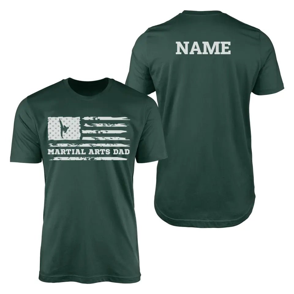 Martial Arts Dad Horizontal Flag With Martial Artist Name on a Men's T-Shirt with a White Graphic