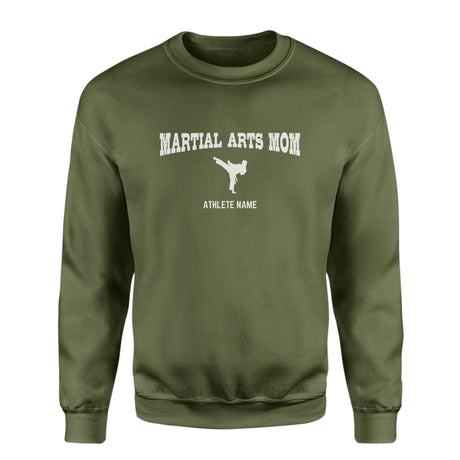 Martial Arts Mom with Martial Artist Icon and Martial Artist Name on a Sweatshirt with a White Graphic