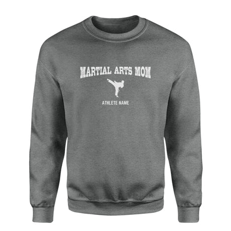 Martial Arts Mom with Martial Artist Icon and Martial Artist Name on a Sweatshirt with a White Graphic
