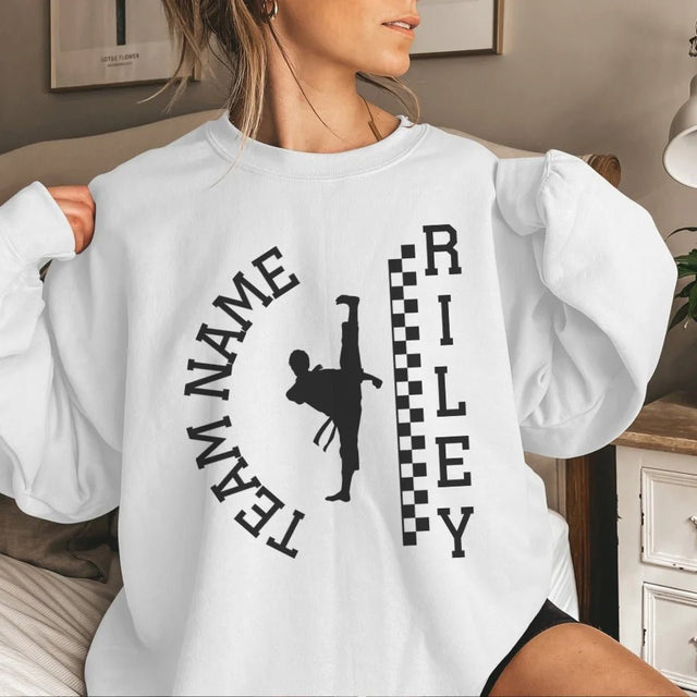 Personalized Martial Arts on a Sweatshirt With Team and Martial Artist Name on a Sweatshirt