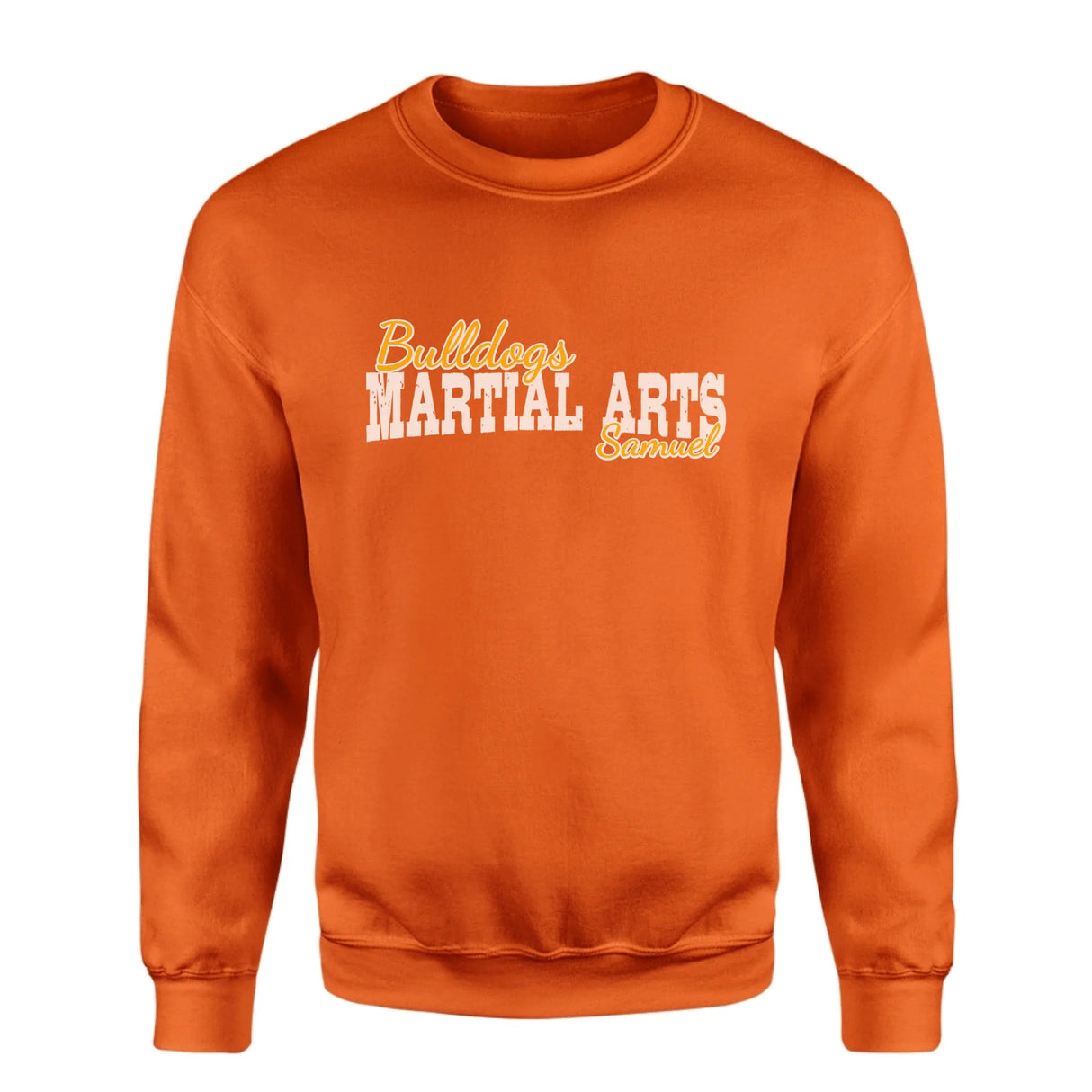 Custom Martial Arts Mascot and Martial Artist Name on a Sweatshirt with a White Graphic