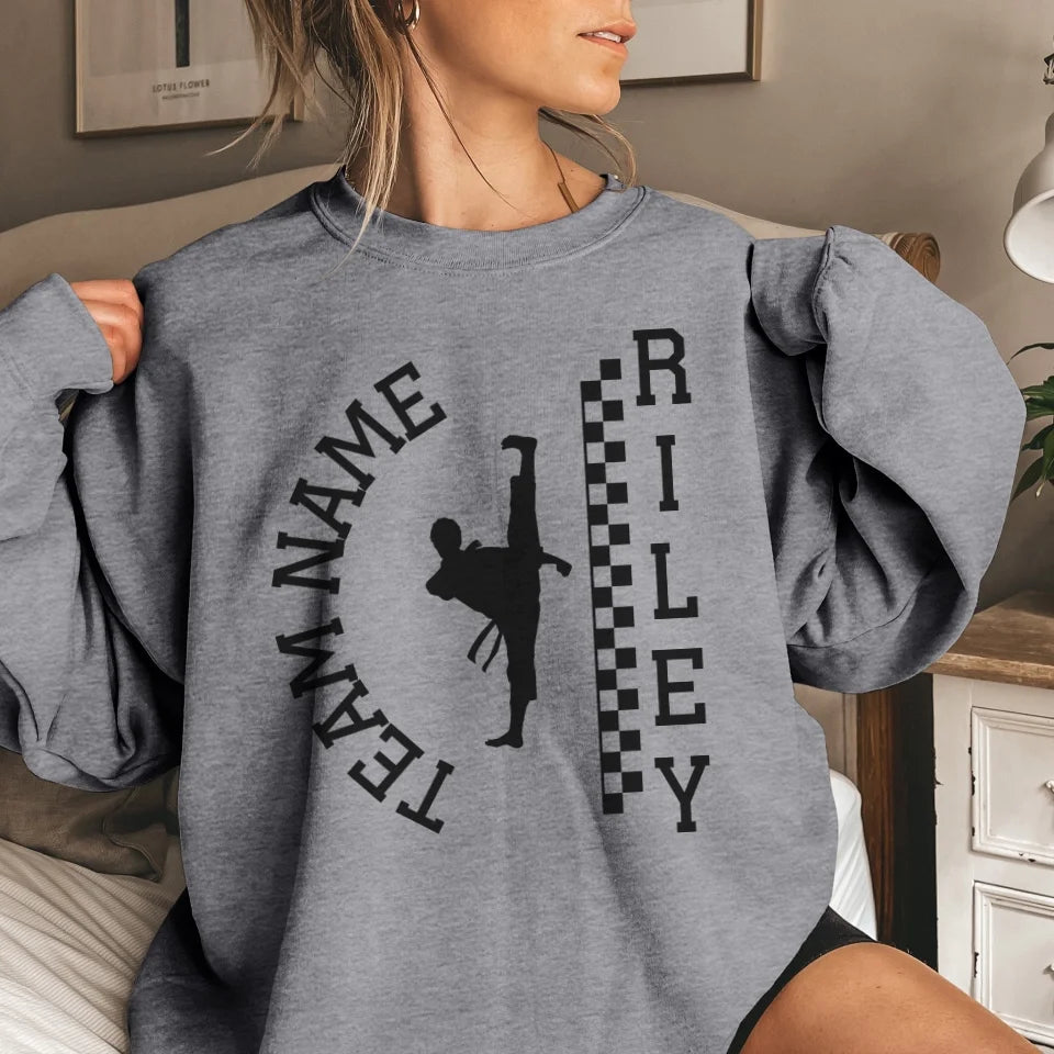 Personalized Martial Arts on a Sweatshirt With Team and Martial Artist Name on a Sweatshirt