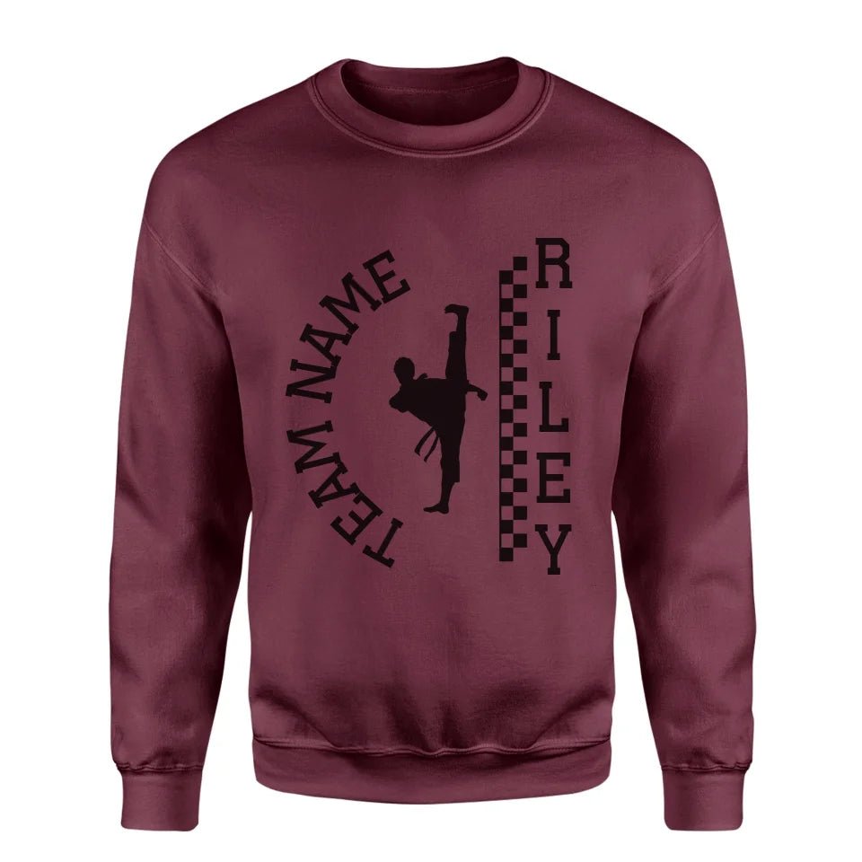 Personalized Martial Arts on a Sweatshirt With Team and Martial Artist Name on a Sweatshirt