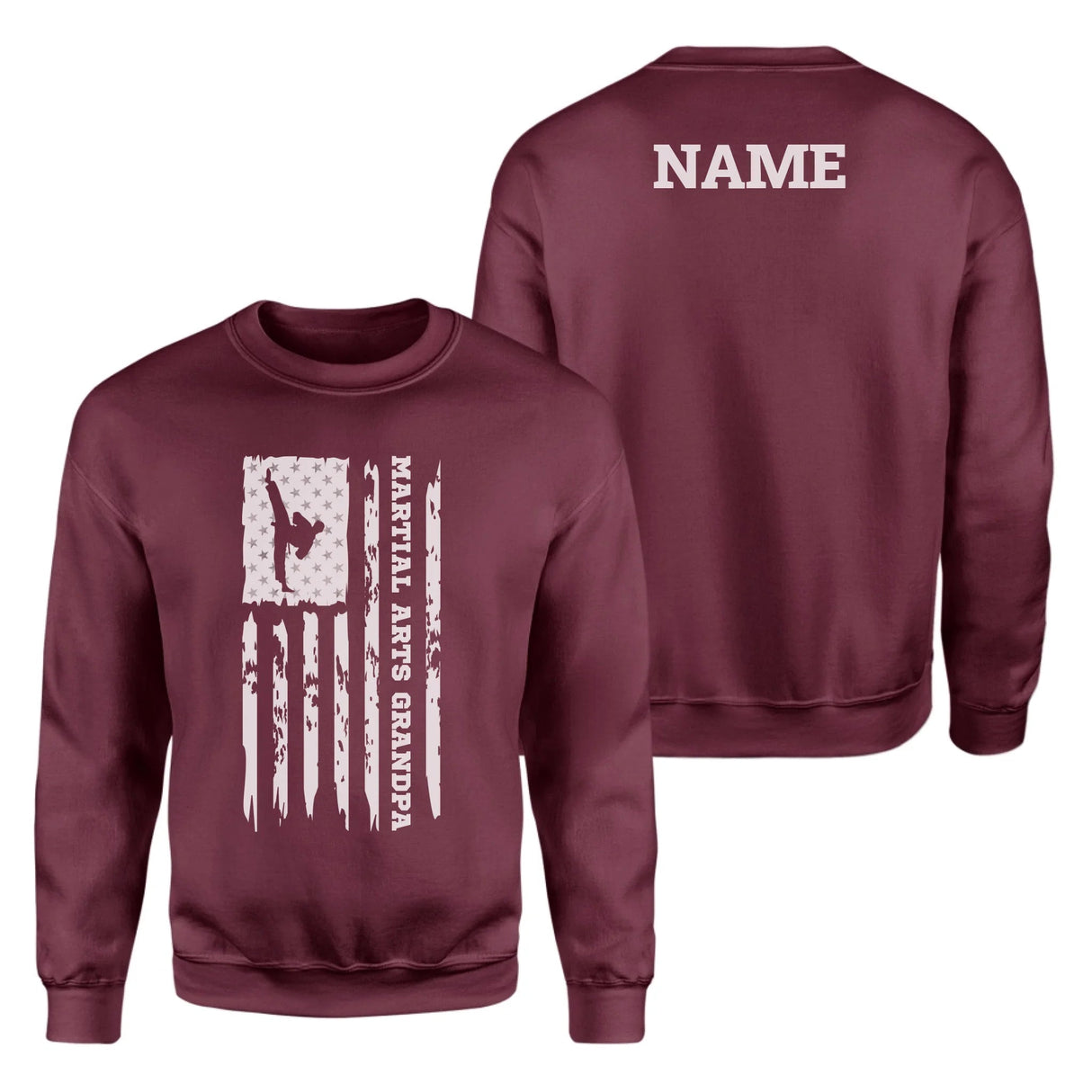 Martial Arts Grandpa Vertical Flag With Martial Artist Name on a Sweatshirt with a White Graphic