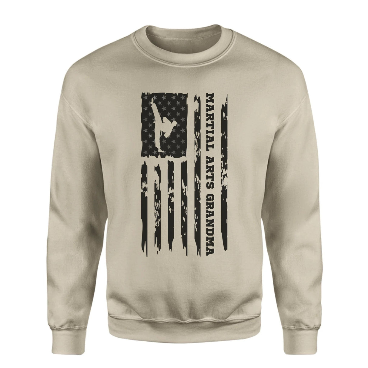 Martial Arts Grandma Vertical Flag on a Sweatshirt with a Black Graphic