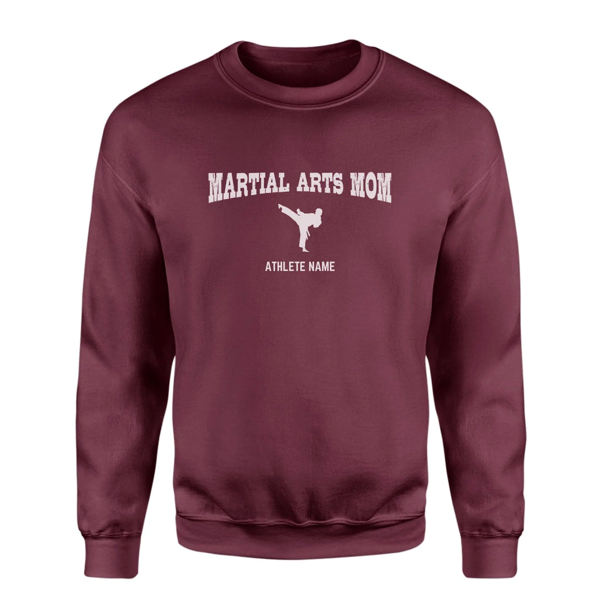 Martial Arts Mom with Martial Artist Icon and Martial Artist Name on a Sweatshirt with a White Graphic