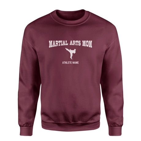 Martial Arts Mom with Martial Artist Icon and Martial Artist Name on a Sweatshirt with a White Graphic