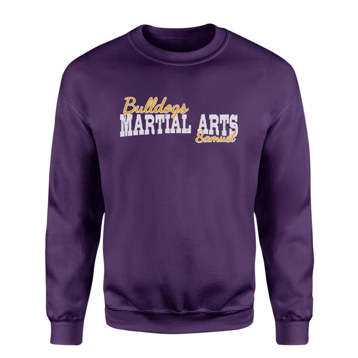 Custom Martial Arts Mascot and Martial Artist Name on a Sweatshirt with a White Graphic