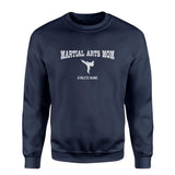 Martial Arts Mom with Martial Artist Icon and Martial Artist Name on a Sweatshirt with a White Graphic