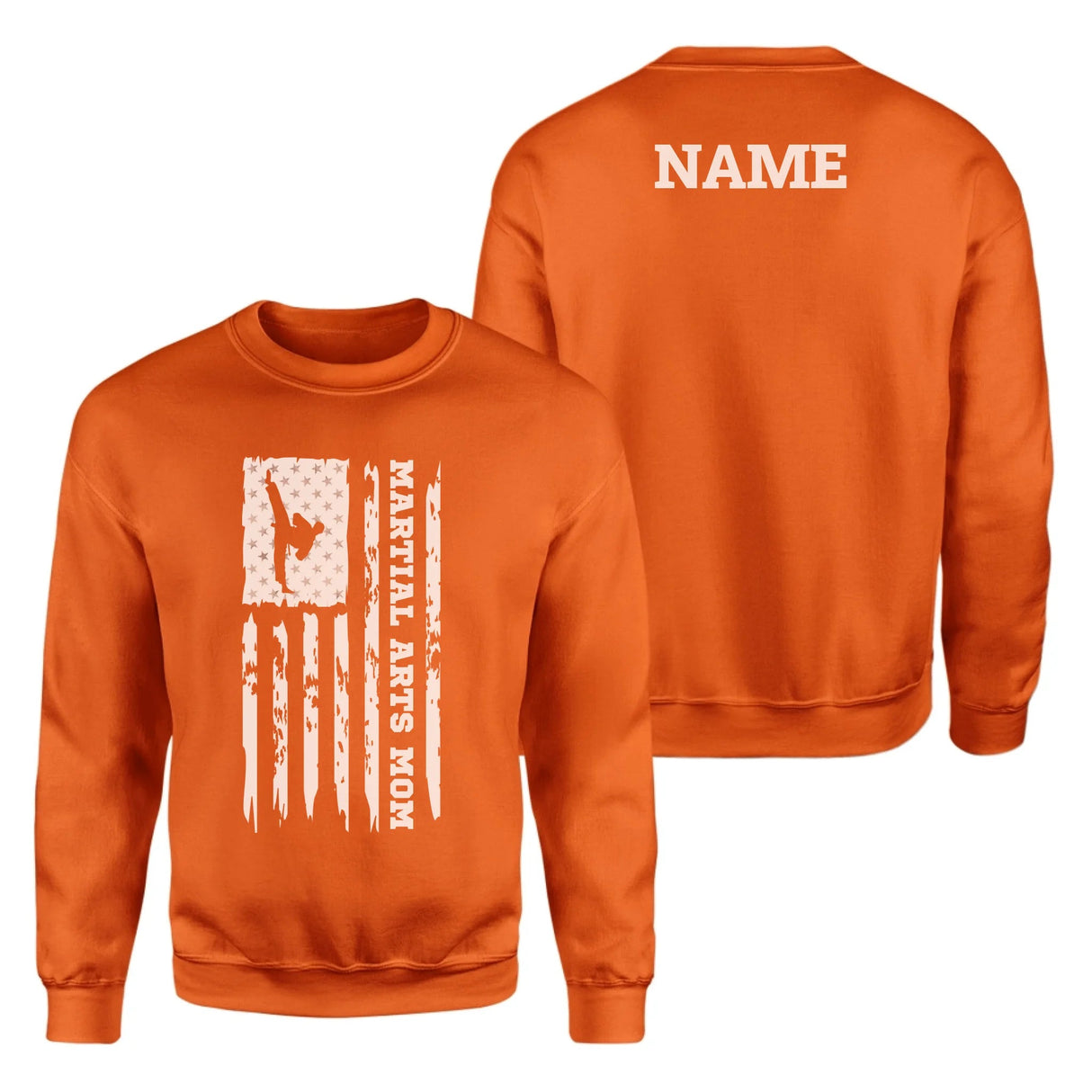 Martial Arts Mom Vertical Flag With Martial Artist Name on a Sweatshirt with a White Graphic