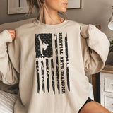 Martial Arts Grandma Vertical Flag on a Sweatshirt with a Black Graphic