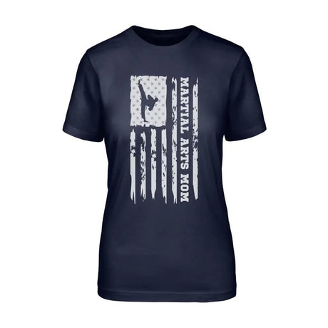 Martial Arts Mom Vertical Flag on a Unisex T-Shirt with a White Graphic