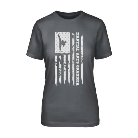 Martial Arts Grandma Vertical Flag on a Unisex T-Shirt with a White Graphic