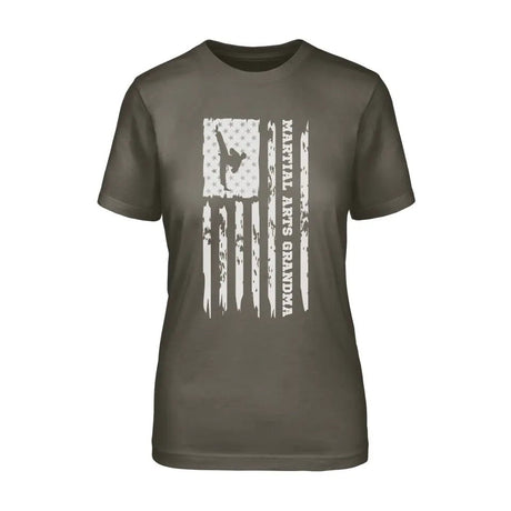 Martial Arts Grandma Vertical Flag on a Unisex T-Shirt with a White Graphic