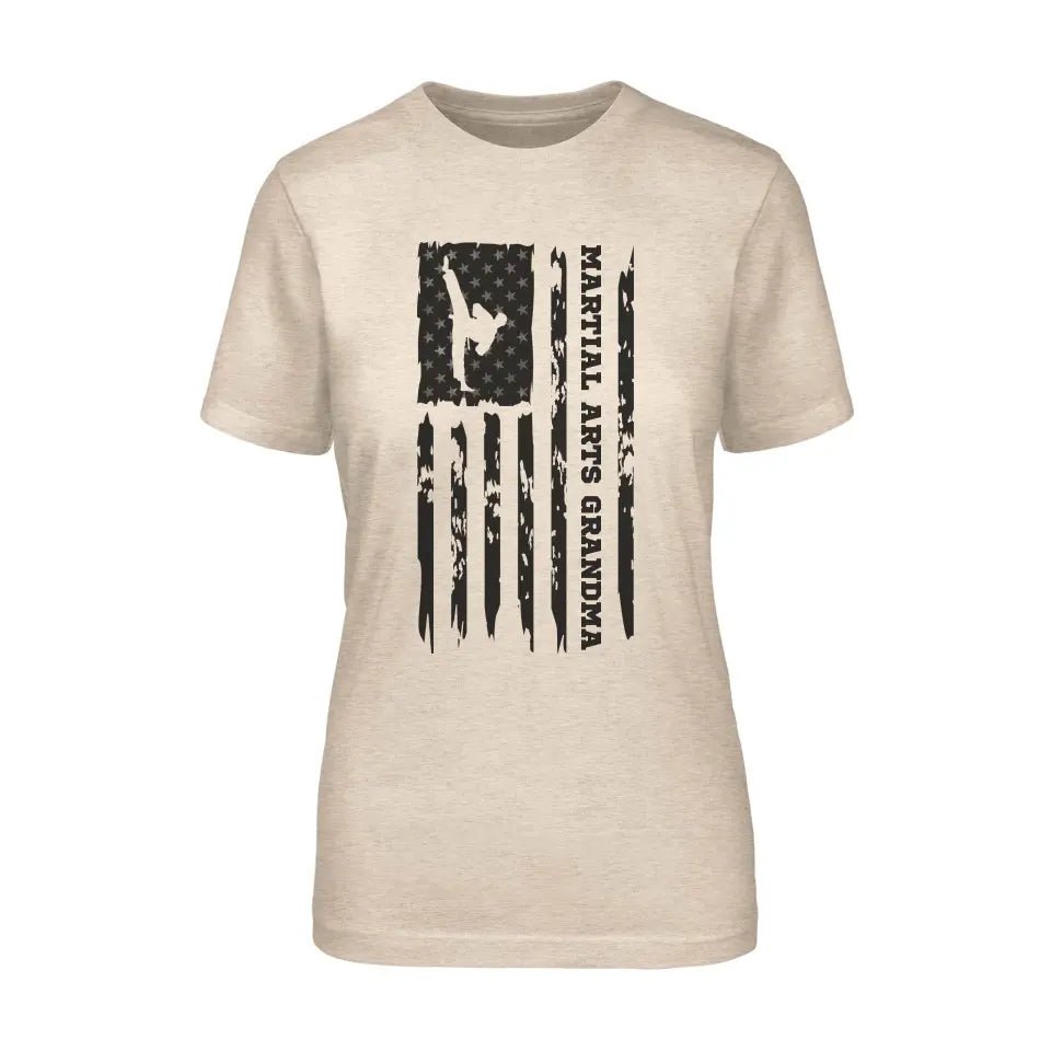 Martial Arts Grandma Vertical Flag on a Unisex T-Shirt with a Black Graphic