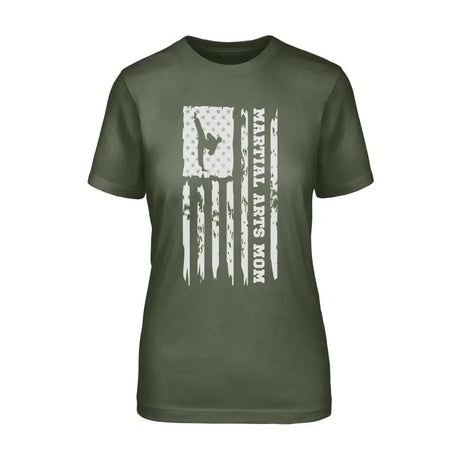 Martial Arts Mom Vertical Flag on a Unisex T-Shirt with a White Graphic
