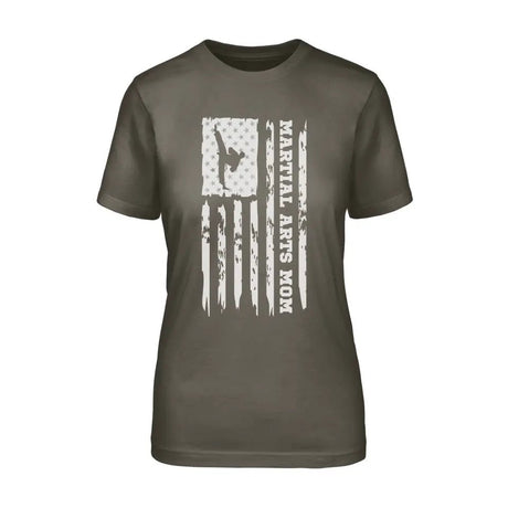 Martial Arts Mom Vertical Flag on a Unisex T-Shirt with a White Graphic