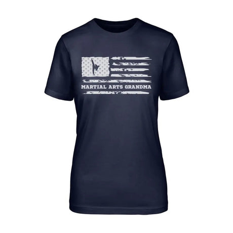 Martial Arts Grandma Horizontal Flag on a Unisex T-Shirt with a White Graphic