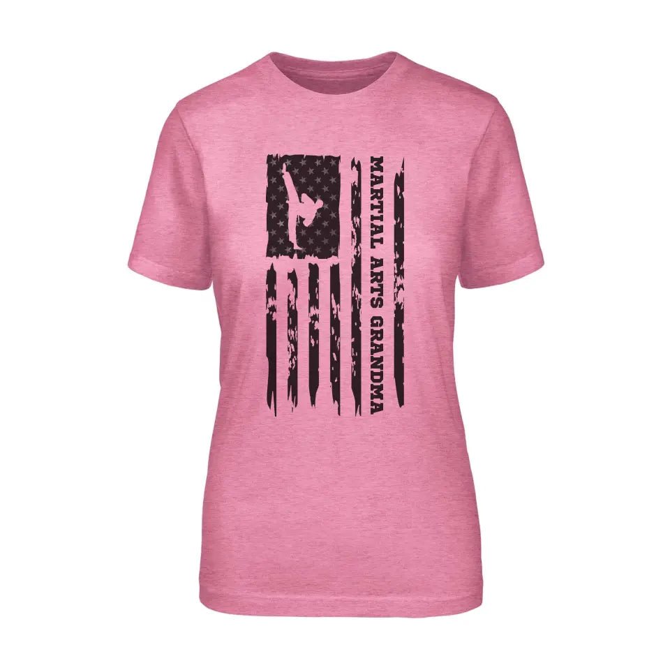 Martial Arts Grandma Vertical Flag on a Unisex T-Shirt with a Black Graphic