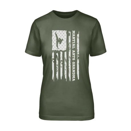 Martial Arts Grandma Vertical Flag on a Unisex T-Shirt with a White Graphic