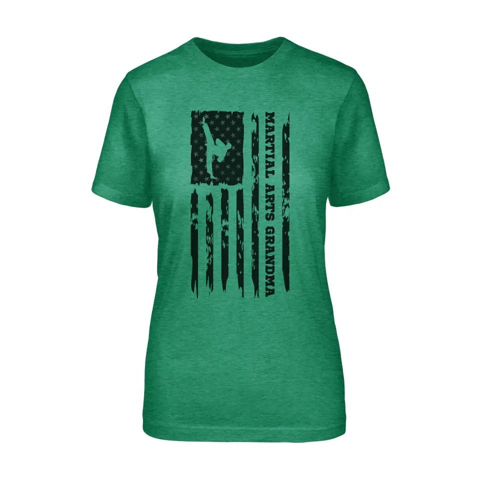 Martial Arts Grandma Vertical Flag on a Unisex T-Shirt with a Black Graphic