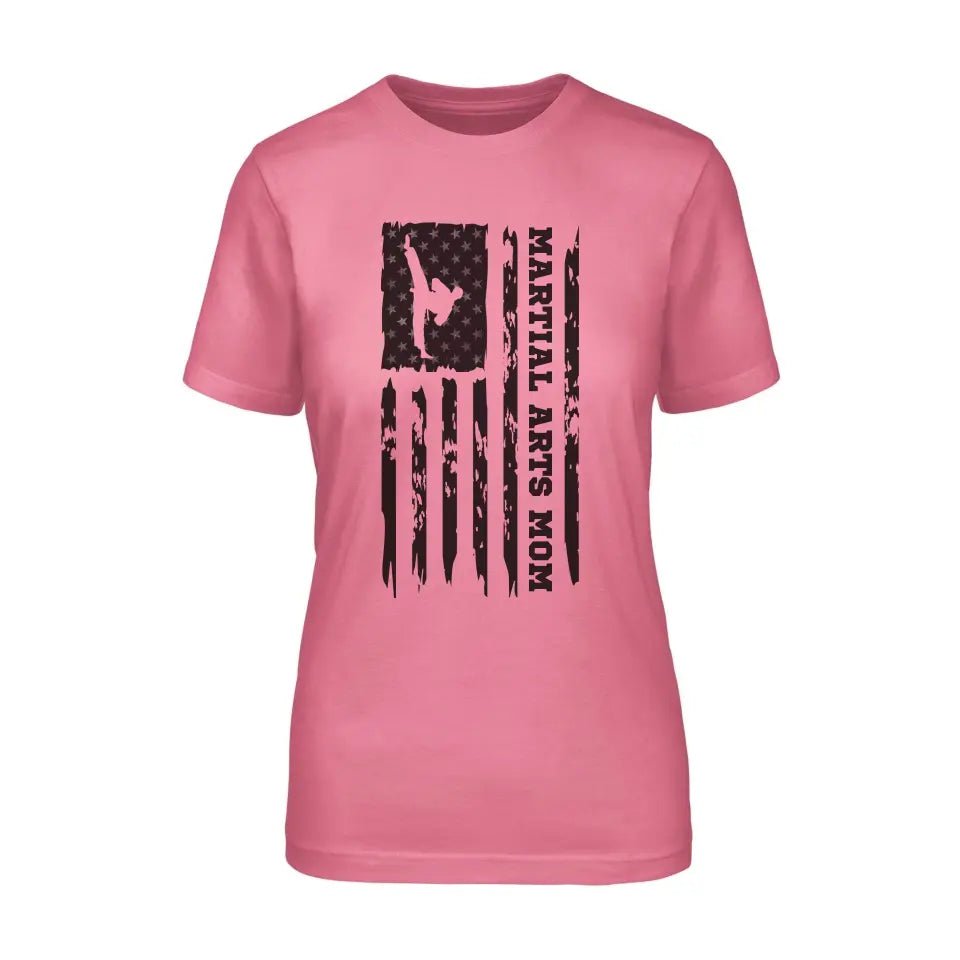 Martial Arts Mom Vertical Flag on a Unisex T-Shirt with a Black Graphic
