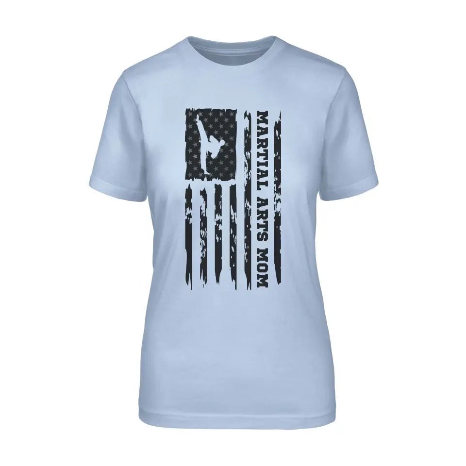 Martial Arts Mom Vertical Flag on a Unisex T-Shirt with a Black Graphic