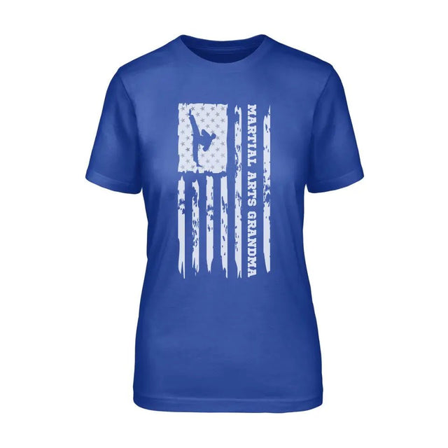 Martial Arts Grandma Vertical Flag on a Unisex T-Shirt with a White Graphic