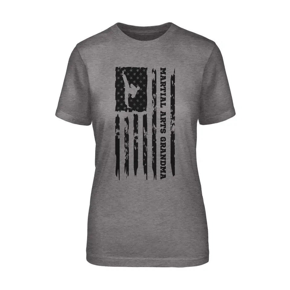 Martial Arts Grandma Vertical Flag on a Unisex T-Shirt with a Black Graphic