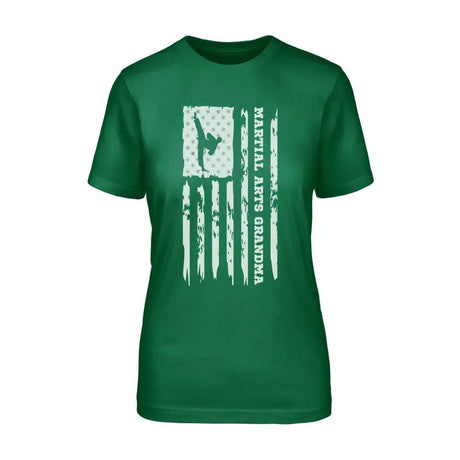 Martial Arts Grandma Vertical Flag on a Unisex T-Shirt with a White Graphic