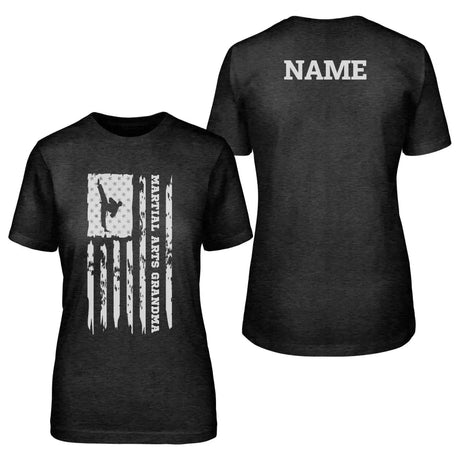 Martial Arts Grandma Vertical Flag With Martial Artist Name on a Unisex T-Shirt with a White Graphic