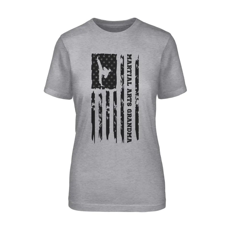 Martial Arts Grandma Vertical Flag on a Unisex T-Shirt with a Black Graphic