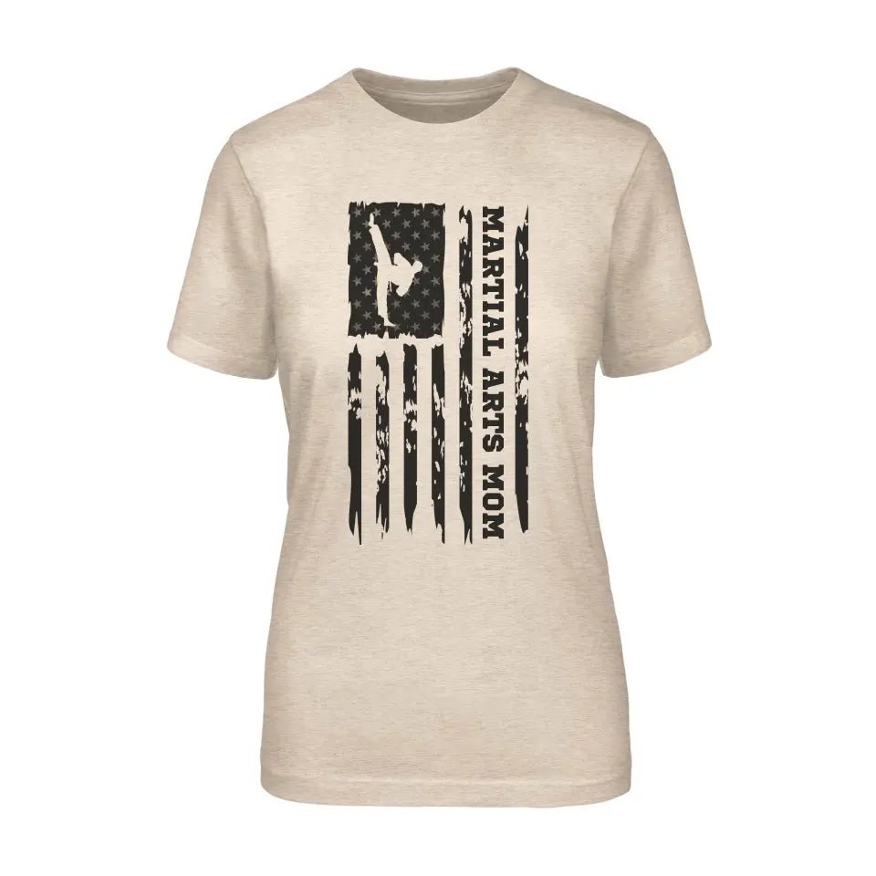 Martial Arts Mom Vertical Flag on a Unisex T-Shirt with a Black Graphic