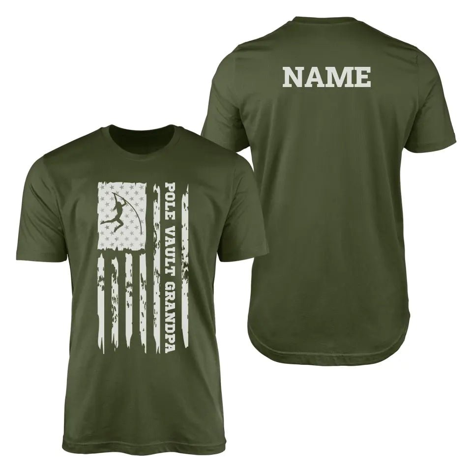 Pole Vault Grandpa Vertical Flag With Pole Vaulter Name on a Men's T-Shirt with a White Graphic