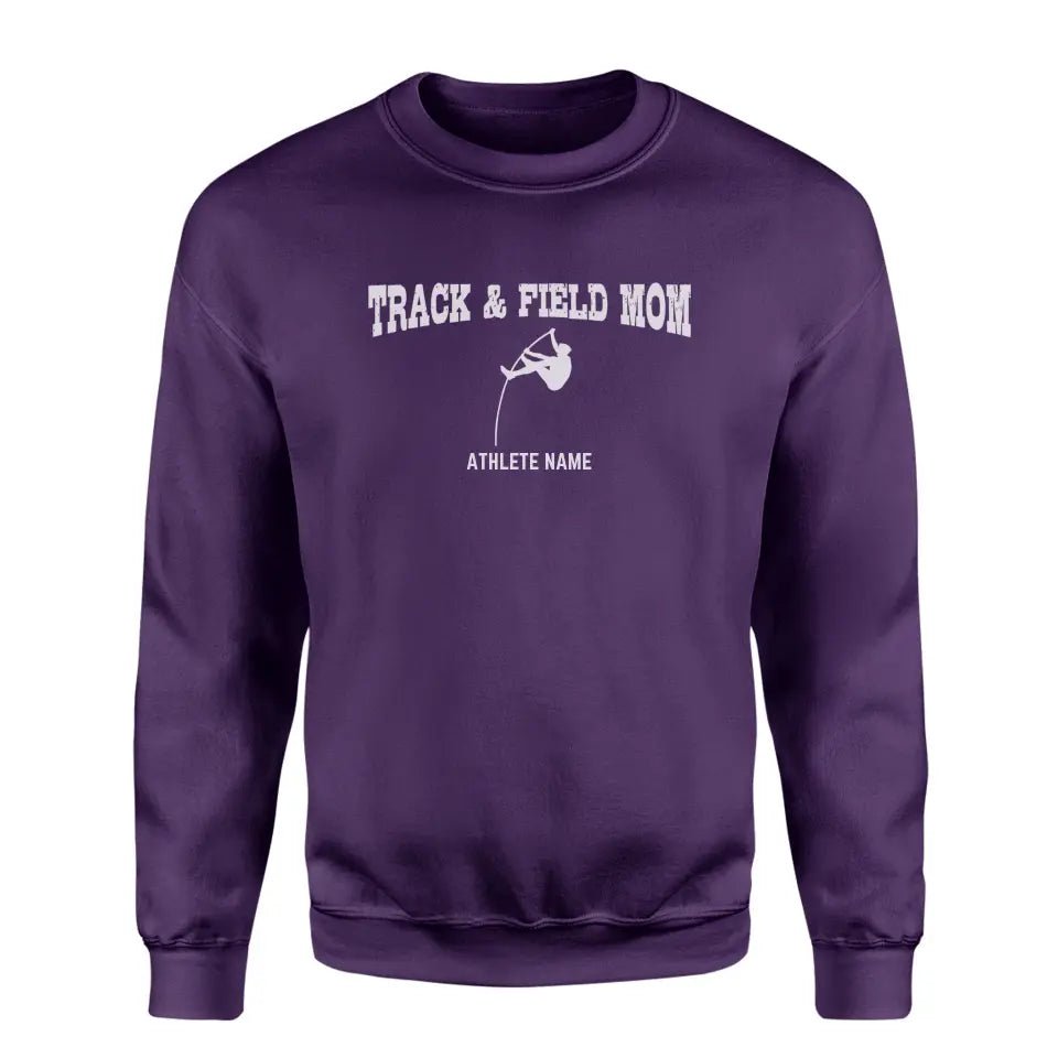 Pole Vault Mom with Pole Vaulter Icon and Pole Vaulter Name on a Sweatshirt with a White Graphic
