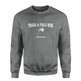 Pole Vault Mom with Pole Vaulter Icon and Pole Vaulter Name on a Sweatshirt with a White Graphic