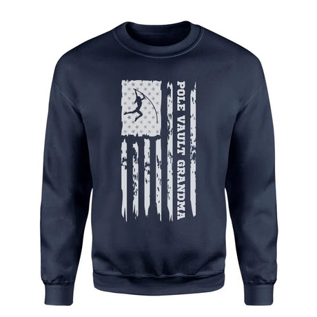 Pole Vault Grandma Vertical Flag on a Sweatshirt with a White Graphic