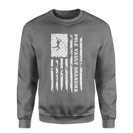 Pole Vault Grandma Vertical Flag on a Sweatshirt with a White Graphic