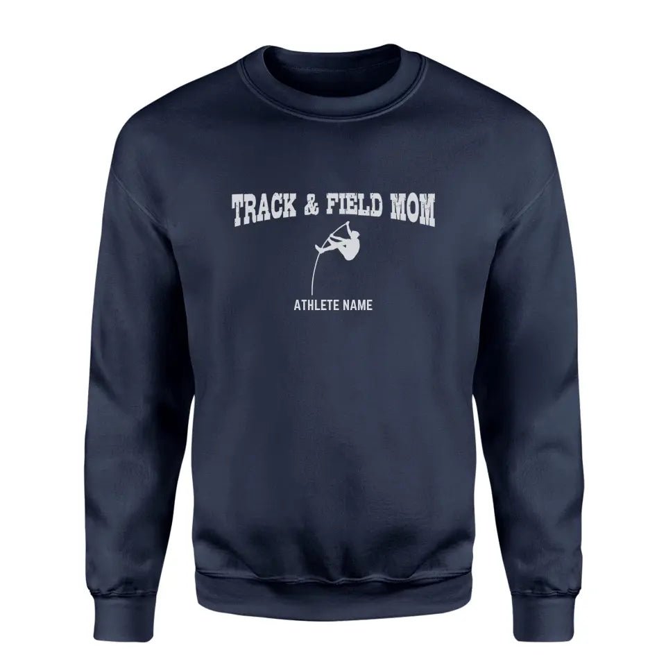 Pole Vault Mom with Pole Vaulter Icon and Pole Vaulter Name on a Sweatshirt with a White Graphic