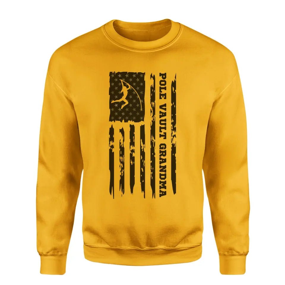 Pole Vault Grandma Vertical Flag on a Sweatshirt with a Black Graphic