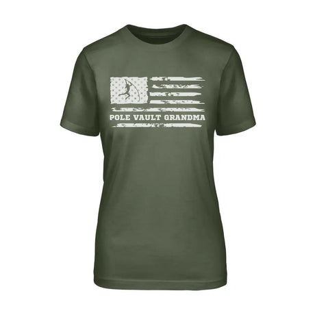 Pole Vault Grandma Horizontal Flag on a Unisex T-Shirt with a White Graphic