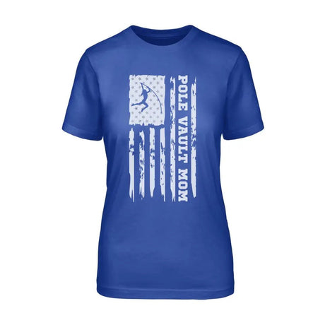 Pole Vault Mom Vertical Flag on a Unisex T-Shirt with a White Graphic