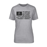 Pole Vault Grandma Horizontal Flag on a Unisex T-Shirt with a Black Graphic