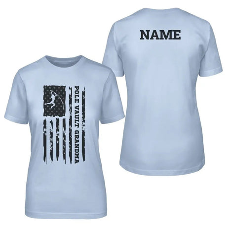 Pole Vault Grandma Vertical Flag With Pole Vaulter Name on a Unisex T-Shirt with a Black Graphic
