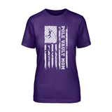 Pole Vault Mom Vertical Flag on a Unisex T-Shirt with a White Graphic