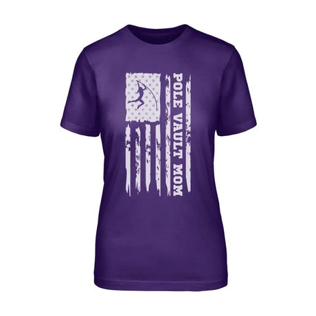 Pole Vault Mom Vertical Flag on a Unisex T-Shirt with a White Graphic