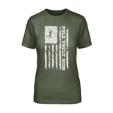 Pole Vault Mom Vertical Flag on a Unisex T-Shirt with a White Graphic